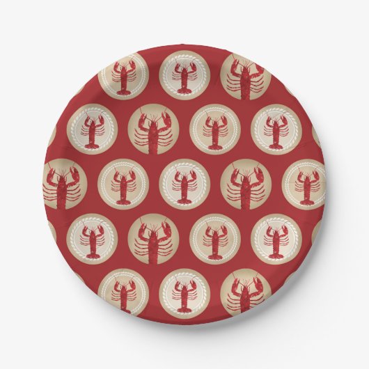 Red Lobster Pattern - Nautical Ocean Seafood Papieren Bordje (Voorkant)