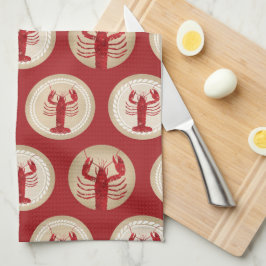 Red Lobster Pattern - Nautical Ocean Seafood Theedoek