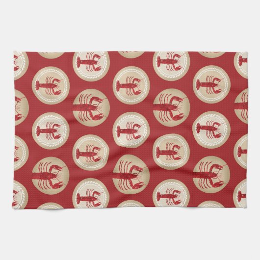 Red Lobster Pattern - Nautical Ocean Seafood Theedoek (Horizontaal)