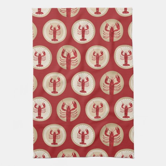 Red Lobster Pattern - Nautical Ocean Seafood Theedoek (Verticaal)