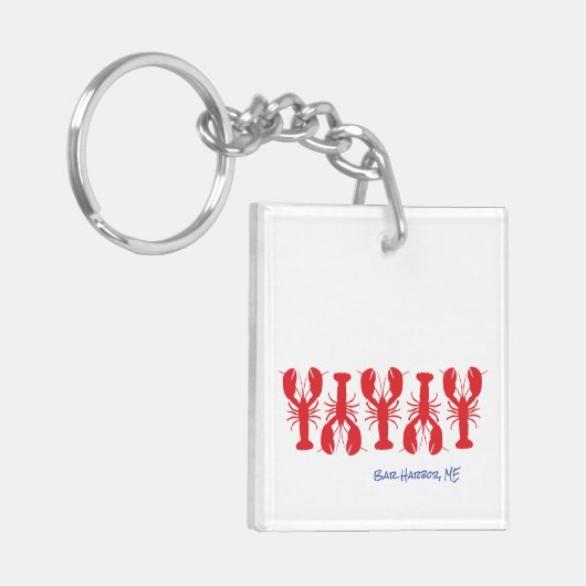 Red Lobsters Blue Custom Text White Preppy Sleutelhanger (Voorkant Links)