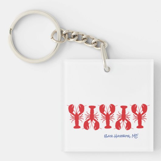 Red Lobsters Blue Custom Text White Preppy Sleutelhanger (Voorkant)