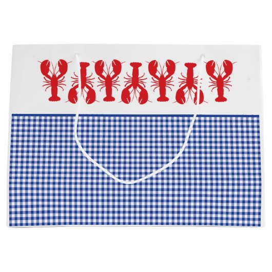 Red Lobsters Blue White Gingham Coastal Beach Groot Cadeauzakje (Voorkant)