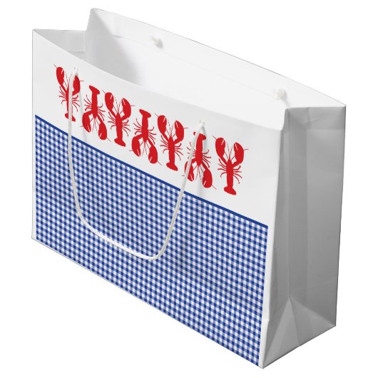 Red Lobsters Blue White Gingham Coastal Beach Groot Cadeauzakje (Voorkant Gekanteld)