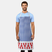Red Lobsters Blue White Gingham Coastal Cook Grill Schort (Gedragen)
