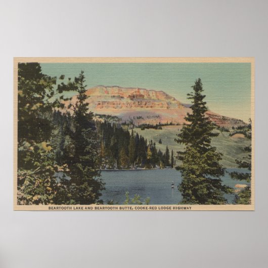 Red Lodge, MT - Uitzicht van het meer van Beartoot Poster (Voorkant)