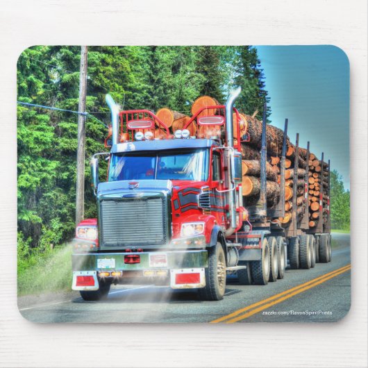 Red Logging Truck Highway Driving Art III Muismat (Voorkant)