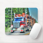 Red Logging Truck Highway Driving Art III Muismat (Met muis)