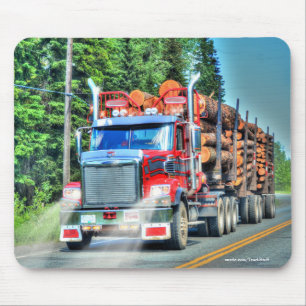 Red Logging Truck Highway Driving Art III Muismat