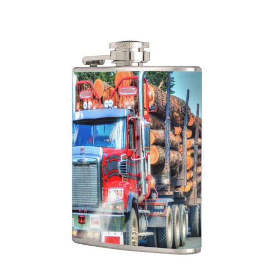 Red Logging Truck Highway Driving Art Truckers Heupfles (Links)