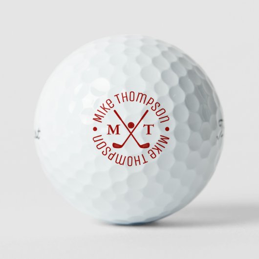 RED Logo Monogram voor golfers | Bal met zijn naam (Voorkant)