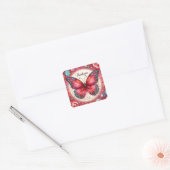 Red Lollipop Snoep Butterfly - Dank u - Vierkante Sticker (Envelop)