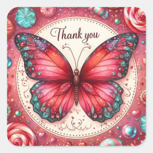 Red Lollipop Snoep Butterfly - Dank u - Vierkante Sticker