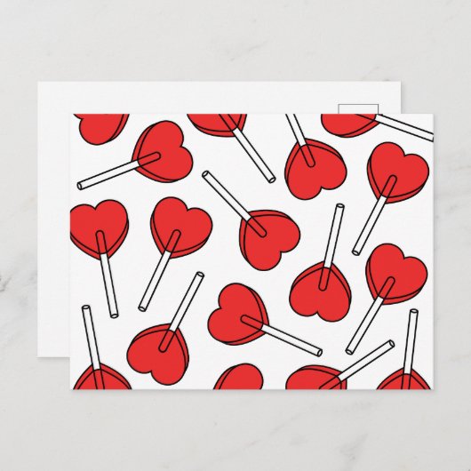 Red Lollipops, Heart Lollipops, Lollipop Pattern Briefkaart (Voorkant / Achterkant)