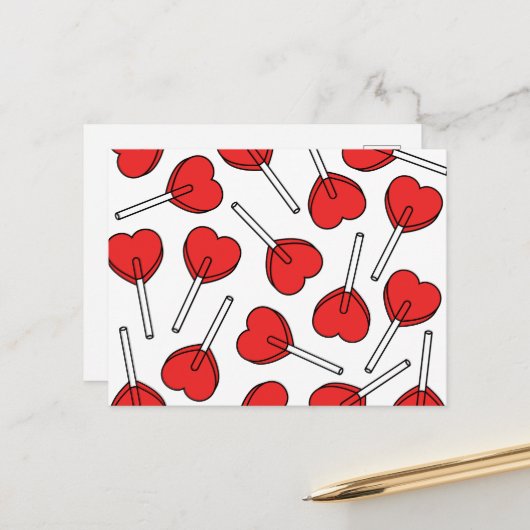 Red Lollipops, Heart Lollipops, Lollipop Pattern Briefkaart (Voorkant / Achterkant in situ)