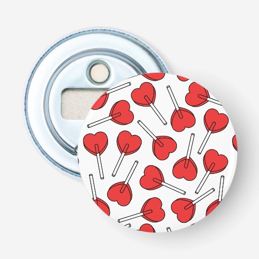 Red Lollipops, Heart Lollipops, Lollipop Pattern Button Flesopener (Voorkant)