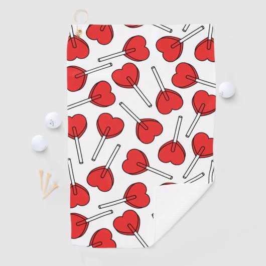Red Lollipops, Heart Lollipops, Lollipop Pattern Golfhanddoek (Insitu)