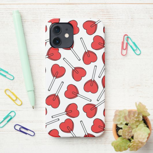 Red Lollipops, Heart Lollipops, Lollipop Pattern iPhone Hoesje (Op bureau)