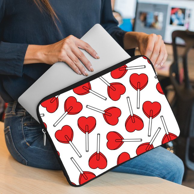 Red Lollipops, Heart Lollipops, Lollipop Pattern Laptop Sleeve (Creator heeft geüpload)