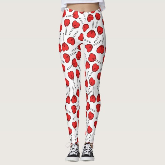 Red Lollipops, Heart Lollipops, Lollipop Pattern Leggings (Voorkant)