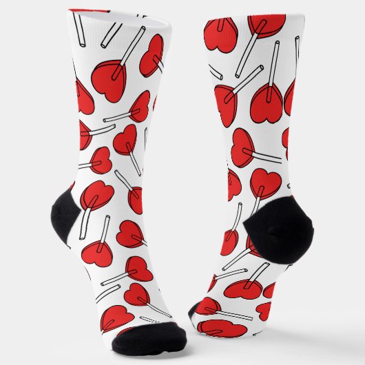 Red Lollipops, Heart Lollipops, Lollipop Pattern Sokken (Gebogen)