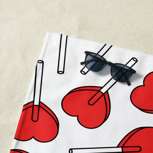 Red Lollipops, Heart Lollipops, Lollipop Pattern Strandlaken (In situ)