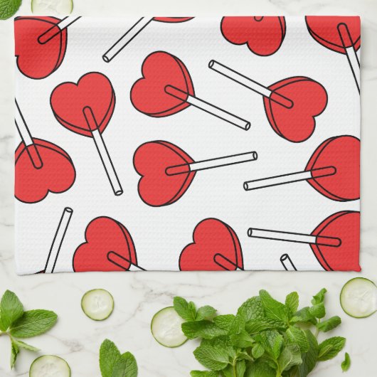 Red Lollipops, Heart Lollipops, Lollipop Pattern Theedoek (Gevouwen)