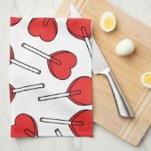 Red Lollipops, Heart Lollipops, Lollipop Pattern Theedoek (Quarter Fold)