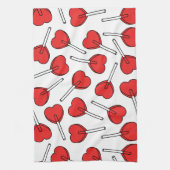 Red Lollipops, Heart Lollipops, Lollipop Pattern Theedoek (Verticaal)