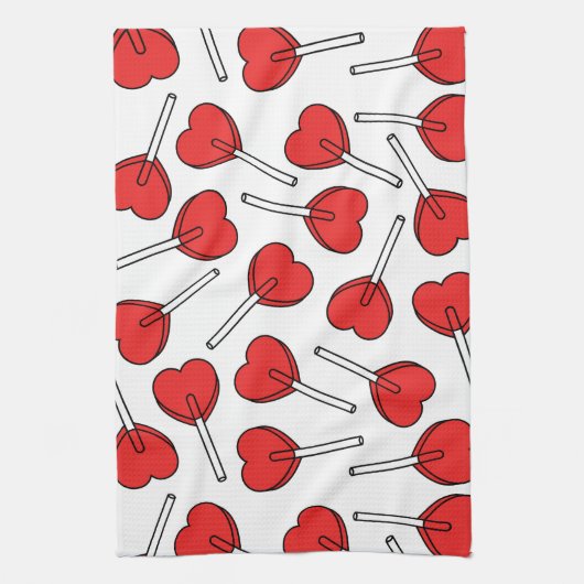 Red Lollipops, Heart Lollipops, Lollipop Pattern Theedoek (Verticaal)