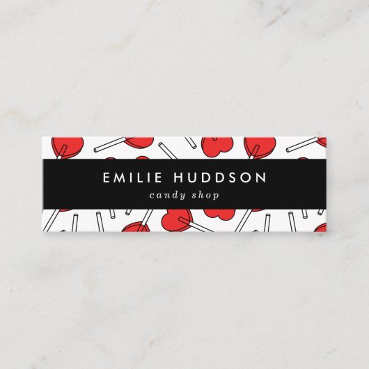 Red Lollipops, Heart Lollipops, Lolly, Candy Shop Mini Visitekaartje (Voorkant)