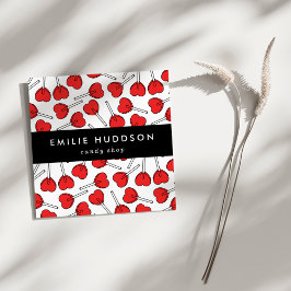 Red Lollipops, Heart Lollipops, Lolly, Candy Shop Vierkante Visitekaartje