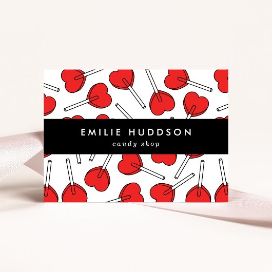 Red Lollipops, Heart Lollipops, Lolly, Candy Shop Visitekaartje