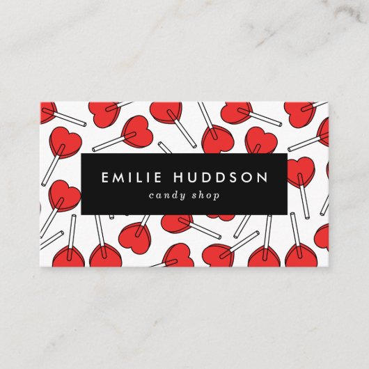 Red Lollipops, Heart Lollipops, Lolly, Candy Shop Visitekaartje (Voorkant)