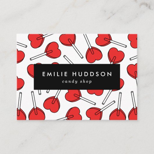 Red Lollipops, Heart Lollipops, Lolly, Candy Shop Visitekaartje (Voorkant)