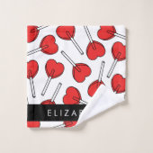 Red Lollipops, Heart Lollipops, Lolly, Your Name Bad Handdoek (Wasdoekje)