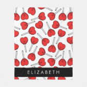 Red Lollipops, Heart Lollipops, Lolly, Your Name Fleece Deken (Voorkant)