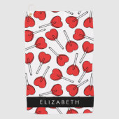 Red Lollipops, Heart Lollipops, Lolly, Your Name Golfhanddoek (Voorkant)