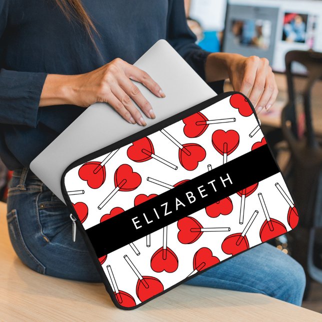 Red Lollipops, Heart Lollipops, Lolly, Your Name Laptop Sleeve (Creator heeft geüpload)