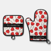 Red Lollipops, Heart Lollipops, Lolly, Your Name Ovenwant & Pannenlap Set (Voorkant)