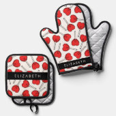 Red Lollipops, Heart Lollipops, Lolly, Your Name Ovenwant & Pannenlap Set (Voorkant / Achterkant)