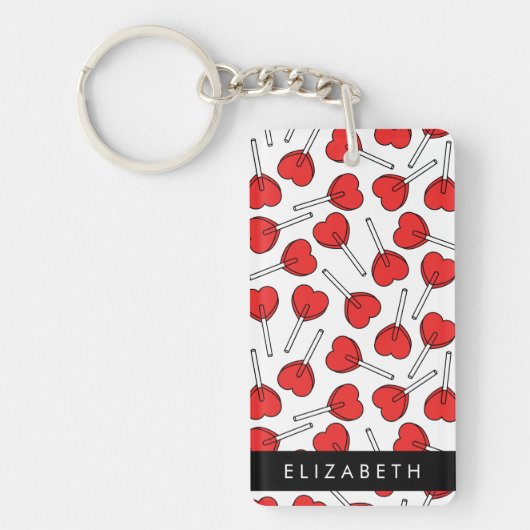 Red Lollipops, Heart Lollipops, Lolly, Your Name Sleutelhanger (Voorkant)