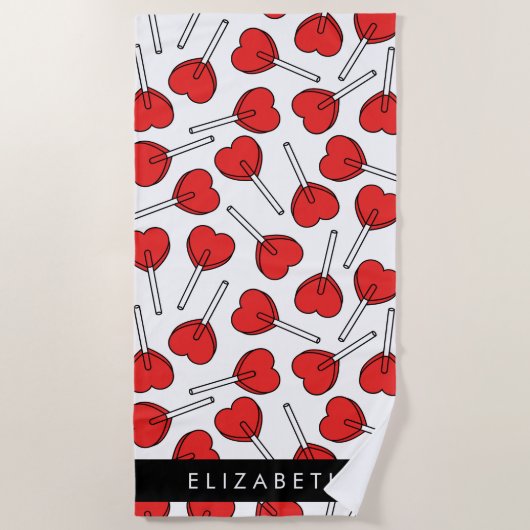 Red Lollipops, Heart Lollipops, Lolly, Your Name Strandlaken (Voorkant)