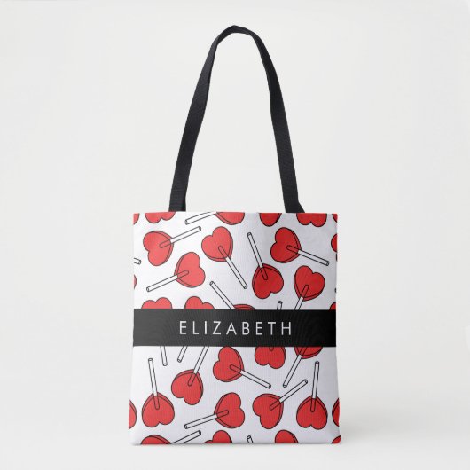 Red Lollipops, Heart Lollipops, Lolly, Your Name Tote Bag (Voorkant)