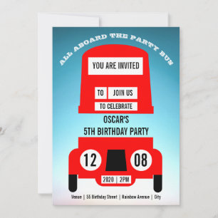 Red London Bus Children Birthday Party Save The Date