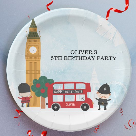 Red London Bus & Clock Tower Kinderen Birthday Par Papieren Bordje