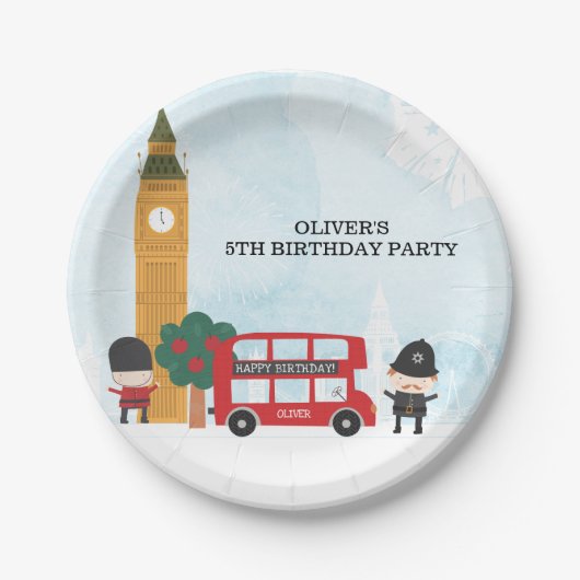Red London Bus & Clock Tower Kinderen Birthday Par Papieren Bordje (Voorkant)