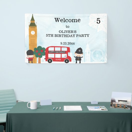 Red London Bus & Clock Tower Kinderen Birthday Par Spandoek (Beurs)