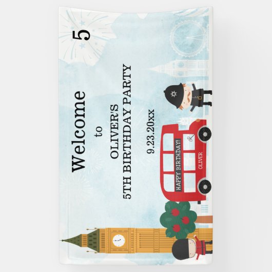 Red London Bus & Clock Tower Kinderen Birthday Par Spandoek (Verticaal)