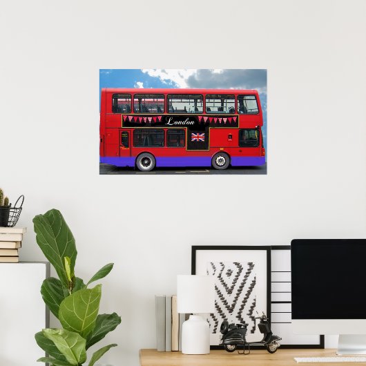 Red London Bus Double Decker Poster (Thuiskantoor)